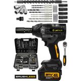 Jetvolt 21V 2.0Ah Akülü Vidalama Darbeli Kömürsüz Motor 800Nm 10 Pilli Bijon Somun Sökme Sıkma - Sarı