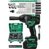 Jetvolt 21V 2.0AH Akülü Vidalama Darbeli Kömürsüz Motor 800NM 10 Pilli Bijon Somun Sökme Sıkma - Yeşil