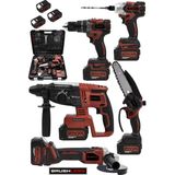 Jetvolt 21V 2.0Ah Kömürsüz Darbeli 5'Li Set Şarjlı Hilti + Taşlama + Somun Sıkma + Akülü Vidalama + Budama Testeri - Kırmızı