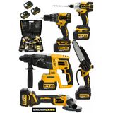 Jetvolt 21V 2.0Ah Kömürsüz Darbeli 5'Li Set Şarjlı Hilti + Taşlama + Somun Sıkma + Akülü Vidalama + Budama Testeri - Sarı