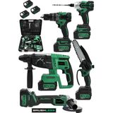 Jetvolt 21V 2.0AH Kömürsüz Darbeli 5'li Set Şarjlı Hilti + Taşlama + Somun Sıkma + Akülü Vidalama + Budama Testeri - Yeşil