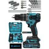 JetVolt 21v 2.0ah Kömürsüz Motor Çelik Mandren Darbeli Şarjlı Matkap Akülü Vidalama - Mavi