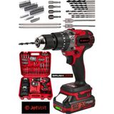 Jetvolt 21V Çelik Mandren Kömürsüz Motor Darbeli Akülü Matkap Vidalama - Kırmızı 3,5 Ah