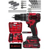 JetVolt 21v Çelik Mandren Kömürsüz Motor Darbeli Şarjlı Matkap - Kırmızı