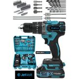 JetVolt 21v Çelik Mandren Kömürsüz Motor Darbeli Şarjlı Matkap - Mavi