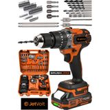 Jetvolt 21V Çelik Mandren Kömürsüz Motor Darbeli Şarjlı Matkap Vidalama - Turuncu 3,5 Ah Akülü