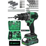 JetVolt 21v Çelik Mandren Kömürsüz Motor Darbeli Şarjlı Matkap Vidalama - Yeşil