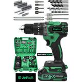 Jetvolt 21V Çelik Mandren Kömürsüz Motor Darbeli Şarjlı Matkap - Yeşil