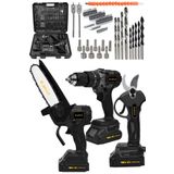 JetVolt 3 lü Set Kömürsüz Motor Çift Akülü Şarjlı Matkap Şarjlı Budama Makası Şarjlı Budama Testeres