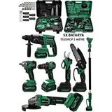 Jetvolt Premium Profesyonel 21v 2.0ah 2 Çantalı 5 Bataryalı Kömürsüz Darbeli Teleskop Kollu 7li Set