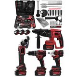 Jetvolt Profesyonel 4'lü Set Şarjlı 2-26 Kırıcı Delici HILTI+125MM TAŞLAMA+450NM Somun SÖKME+13MM Darbeli Matkap - Kırmızı