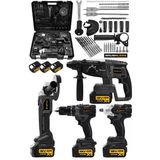 Jetvolt Profesyonel 4'Lü Set Şarjlı 2-26 Kırıcı Delici Hilti+125Mm Taşlama+450Nm Somun Sökme+13Mm Darbeli Matkap - Siyah
