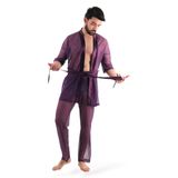 JEU JEU SHINE – Mor Tül & Saten Transparan Fantezi Erkek Kimono ve Pantolon Takımı