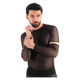 JEU JEU VEIL – Çıkarılabilir Kolluklu Siyah Tül Transparan Fantezi Erkek Bluz