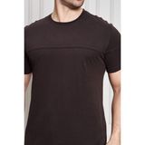 Jeuss Erkek Viscon Lina Likralı Kumaş Bisiklet Yaka Kahverengi Tshirt