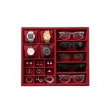 Jewelbox 35x31 cm Kırmızı Kadife Saat Gözlük Yüzük Küpe Organizer Takı Kutusu