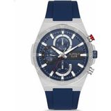 Jg. Polo Club Erkek Kol Saati Gümüş Renk, Mavi Kadran - Şık Silikon Kordon, 2 Yıl Garantili - 41 mm - 45 mm