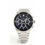 Jg. Polo Club Erkek Kol Saati Gümüş ve Siyah Renk, Mavi Kadran - Şık Metal Kordon, 2 Yıl Garantili - 41 mm - 45 mm