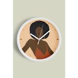 Jhaar Afro Stil Kadın Minimalist Modern Duvar Saati - 35Cm - Önü Camlı Beyaz Kasa - Sessiz Mekanizma