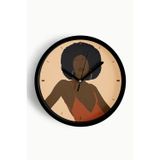 Jhaar Afro Stil Kadın Minimalist Modern Duvar Saati - 35Cm - Önü Camlı Siyah Kasa - Sessiz Mekanizma