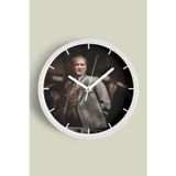 Jhaar Atatürk Temalı Dekoratif Modern Duvar Saati - 35 Cm - Önü Camlı Beyaz Kasa - Sessiz Mekanizma