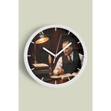 JHAAR Atatürk Temalı Dekoratif Modern Duvar Saati - 35cm - Önü Camlı Beyaz Kasa - 35 x 35 cm