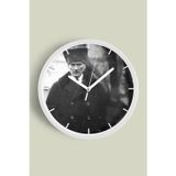Jhaar Atatürk Temalı Dekoratif Modern Duvar Saati - 35Cm - Önü Camlı Beyaz Kasa - Sessiz Mekanizma
