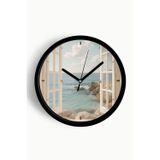 Jhaar Huzura Açılan Pencere Modern Duvar Saati - 25Cm - Önü Camlı Siyah Kasa - Sessiz Mekanizma