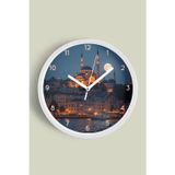 Jhaar İstanbul Boğazı Ve Cami Manzaralı Modern Duvar Saati - 30Cm - Önü Camlı Beyaz Kasa