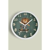 Jhaar Kaykay Yapan Sevimli Aslan Çocuk Odası Modern Duvar Saati - 25Cm - Önü Camlı Beyaz Kasa