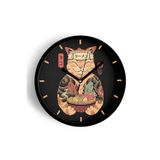 Jhaar Kedi Ramen Modern Tasarım Duvar Saati - 30Cm - Önü Camlı Siyah Kasa - Sessiz Mekanizma
