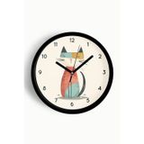 Jhaar Kedi Tasarım Modern Duvar Saati - 25Cm - Önü Camlı Siyah Kasa - Sessiz Mekanizma