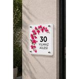 JHAAR Kişiye Özel Pleksi Kapı Isimliği – Modern & Lüks Uv Baskılı Dekoratif Kapı Numarası- Begonvil Çiçeği 30X30 cm - Beyaz
