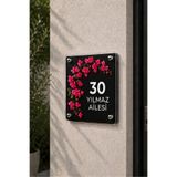 JHAAR Kişiye Özel Pleksi Kapı İsimliği – Modern & Lüks UV Baskılı Dekoratif Kapı Numarası- Begonvil Çiçeği 30x30 cm - Siyah