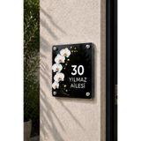 JHAAR Kişiye Özel Pleksi Kapı İsimliği – Modern & Lüks UV Baskılı Dekoratif Kapı Numarası- Beyaz Orkide Çiçeği 40x40 cm - Siyah