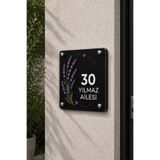 JHAAR Kişiye Özel Pleksi Kapı İsimliği – Modern & Lüks UV Baskılı Dekoratif Kapı Numarası- Lavanta Çiçeği 30x30 cm - Siyah