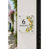JHAAR Kişiye Özel Pleksi Kapı İsimliği – Modern & Lüks UV Baskılı Dekoratif Kapı Numarası - Limon Çiçekleri 20x20 cm Beyaz
