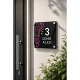 JHAAR Kişiye Özel Pleksi Kapı İsimliği – Modern & Lüks UV Baskılı Dekoratif Kapı Numarası- Mor Sarmaşık 20x20 cm - Siyah