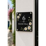 JHAAR Kişiye Özel Pleksi Kapı İsimliği – Modern & Lüks UV Baskılı Dekoratif Kapı Numarası - Papatya Çiçekleri 20x20 cm Siyah