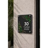 JHAAR Kişiye Özel Pleksi Kapı İsimliği – Modern & Lüks UV Baskılı Dekoratif Kapı Numarası- Yaprak Tasarım 20x20 cm - Siyah