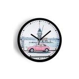 Jhaar Kız Kulesi Ve Pembe Vosvos Modern Duvar Saati - 30Cm - Önü Camlı Siyah Kasa - Sessiz Mekanizma