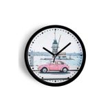 Jhaar Kız Kulesi Ve Pembe Vosvos Modern Duvar Saati - 35Cm - Önü Camlı Siyah Kasa - Sessiz Mekanizma