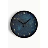 Jhaar Kozmik Harita Yıldızlı Gece Saat Modern Duvar Saati - 25Cm - Önü Camlı Siyah Kasa - Sessiz Mekanizma