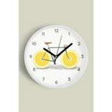 Jhaar Limon Bisikleti Modern Tasarım Mutfak Duvar Saati - 35Cm - Önü Camlı Beyaz Kasa - Sessiz Mekanizma