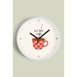 Jhaar Modern Yazılı Tasarım - '' But First, Coffee '' Mutfak Duvar Saati - 35Cm - Önü Camlı Beyaz Kasa