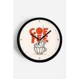 Jhaar Modern Yazılı Tasarım - '' Coffee'' Mutfak Duvar Saati - 35Cm - Önü Camlı Siyah Kasa