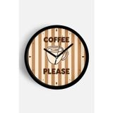 Jhaar Modern Yazılı Tasarım - '' Coffee Please'' Mutfak Duvar Saati - 25Cm - Önü Camlı Siyah Kasa