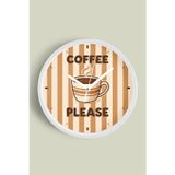 Jhaar Modern Yazılı Tasarım - '' Coffee Please'' Mutfak Duvar Saati - 30Cm - Önü Camlı Beyaz Kasa