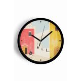 Jhaar Retro Mimari Desenli Modern Duvar Saati - 25Cm - Önü Camlı Siyah Kasa - Sessiz Mekanizma