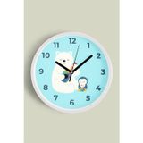 Jhaar Sevimli Ayı İle Penguen Çocuk Odası Modern Duvar Saati - 30Cm - Önü Camlı Beyaz Kasa